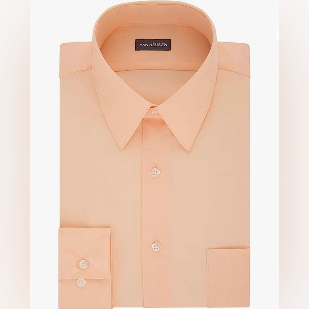 Van Heusen Men's Dress Shirt Fitted Solid Size:17" Neck 36"-37" Sleeve​